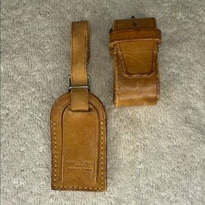 Vintage Louis Vuitton Mini Luggage Tag and Poignier in Vachetta Leather (13P)